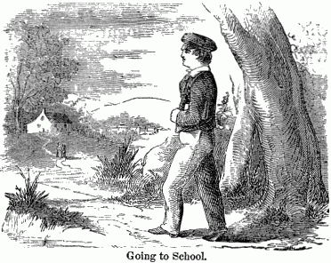 Going to School. A young man on his way to school.