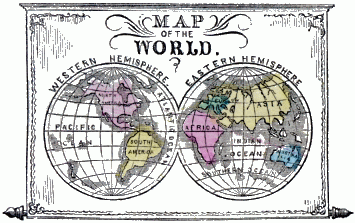 Map of the World. Projection map Western and Eastern Hemispheres.