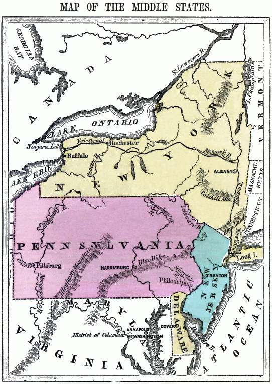 MAP OF THE MIDDLE STATES. Flat map of the Middle United States.