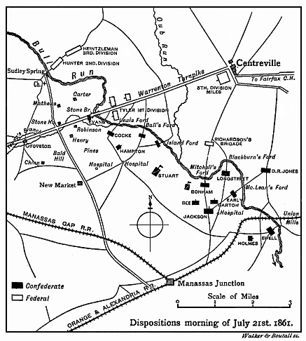 [Illustration: Map showing the dispositions on the morning of July 21st, 1861.]