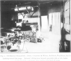 Fig. 6.—Old Kitchen Remodelled. (Stone, Carpenter & Wilson, Architects, Providence, R.I.) Looking toward the range. Servants' sitting-room beyond; porcelain sink at left; boiler(*remainder cut off).
