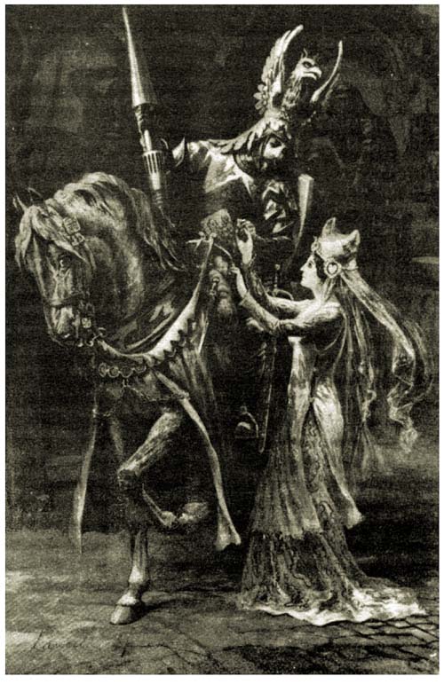 Beyond the chapel, he met a fair damsel, who said, “Sir Lancelot, leave that sword behind thee, or thou diest.” Beyond the chapel, he met a fair damsel, who said, “Sir Lancelot, leave that sword behind thee, or thou diest.”