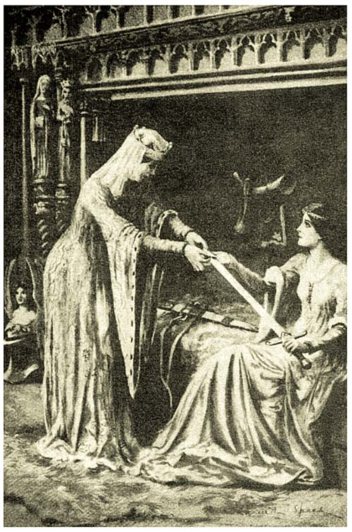 And running to her chamber, she sought in her casket for the piece of iron ... and fitted it in Tristram’s sword. And running to her chamber, she sought in her casket for the piece of iron ... and fitted it in Tristram’s sword.