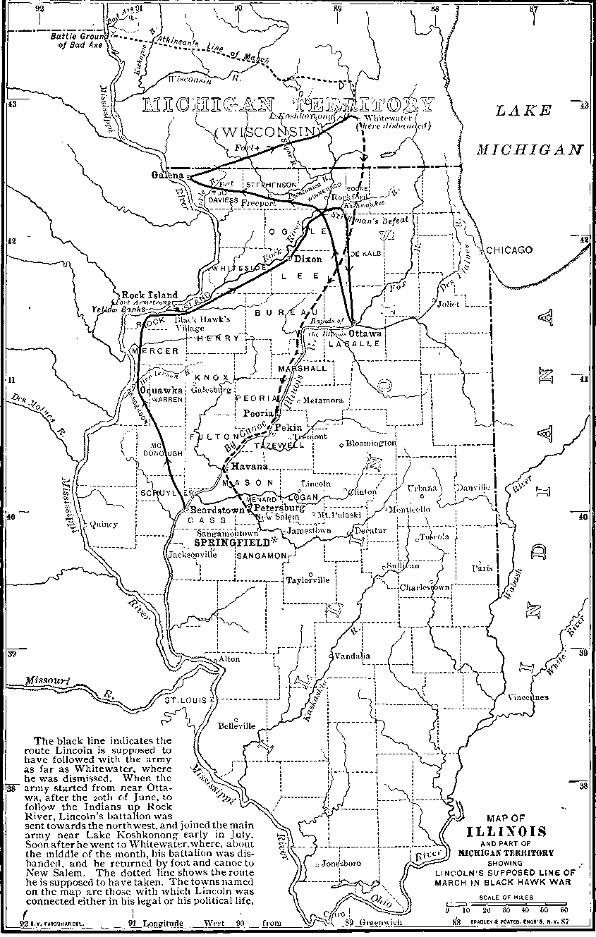 MAP OF ILLINOIS IN 1832, PREPARED SPECIALLY FOR MCCLURE'S MAGAZINE.