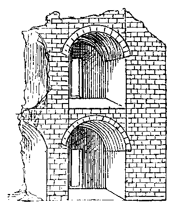Fig 2.--Ancient house with vaulted floors, against the northern wall of the great temple of Medinet Habù 