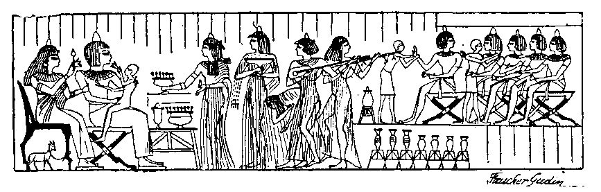 Fig 167.--Funerary repast, tomb of Horemheb, Eighteenth Dynasty. 