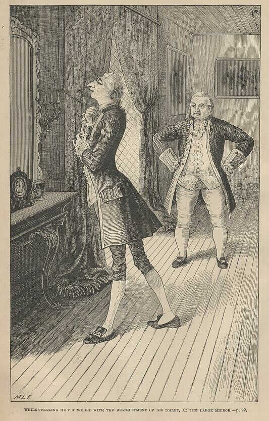 Page 29-- Readjustment of his Toilet, at the Large Mirror
