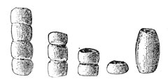 Beads of Burnt Clay, from Tubar Tombs. Natural Size.