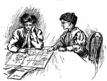 SHE AND MISS BARBARA PORED OVER A MAP OF WASHINGTON. SHE AND MISS BARBARA PORED OVER A MAP OF WASHINGTON.