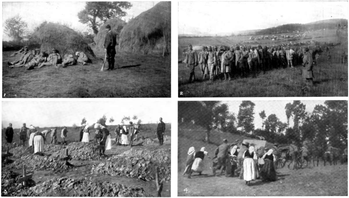 SERBIA'S GREAT TRIUMPH: AUSTRIAN PRISONERS; HONOURING THE DEAD: AND SERBIAN WOMEN HELPING WITH THE GUNS.