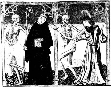 Illustration: De gauche à droite: 1. le mort, l'abbé; 2. le mort, le bailli.