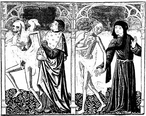 Illustration: De gauche à droite: 1. le mort, l'astrologue; 2. le mort, le bourgeois.