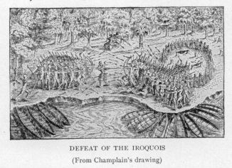 DEFEAT OF THE IROQUOIS  (From Champlain's drawing)
