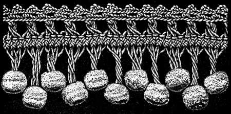 FIG. 456. HAIRPIN FRINGE WITH TWO LINES OF BALLS, ONE ABOVE THE OTHER.