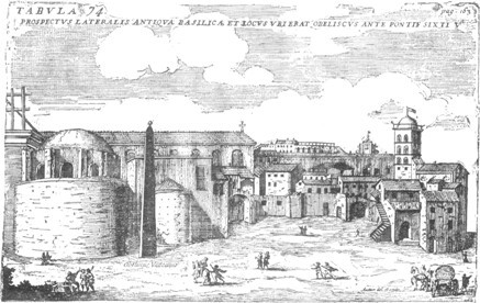 ROTUNDA AND OBELISK SOUTH OF OLD S. PETER'S. (After Bonanni)