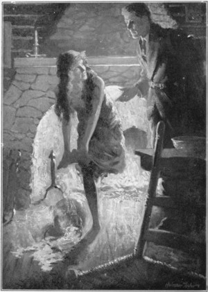 "ONE DUSTY, BUT DAINTY, FOOT WAS HELD BETWEEN HER HANDS"