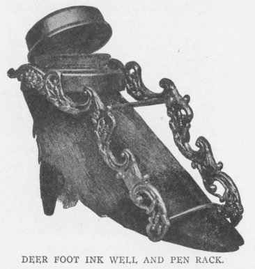 DEER FOOT INK WELL AND PEN RACK.