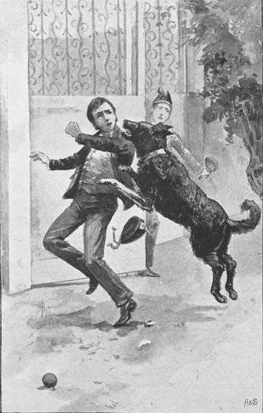 "With a fierce growl the huge dog sprang at him, and fastened his teeth in his left cheek."—Page 292.