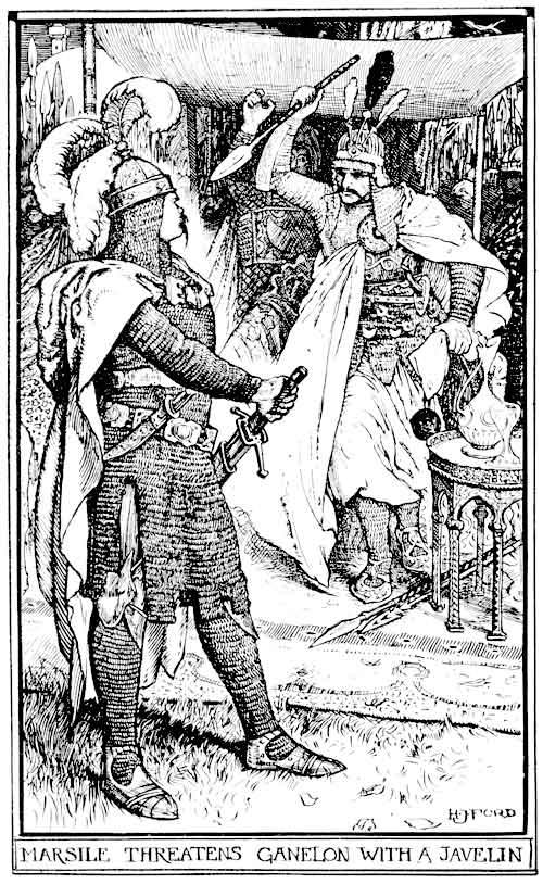 MARSILE THREATENS GANELON WITH A JAVELIN