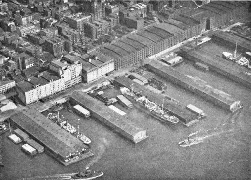 Airplane View of New York Dock Company's Piers and Warehouses