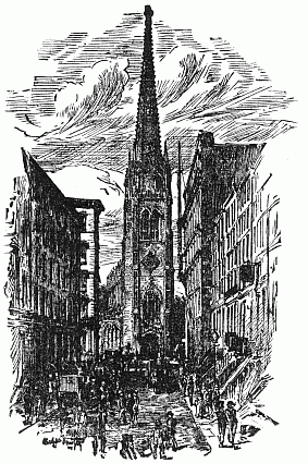 TRINITY CHURCH AND THE HEAD OF WALL STREET.