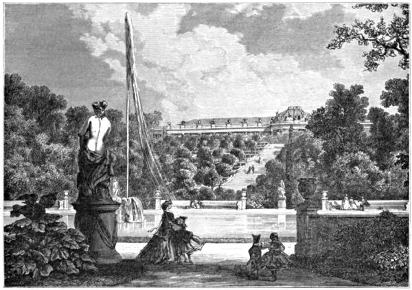Extensive landscaped gardens with a lake and statuary
