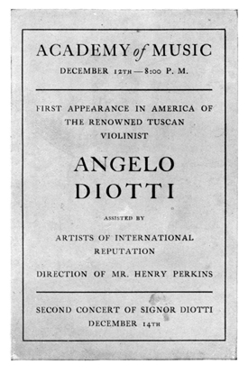 Flyer announcing Diotti's first appearance in America