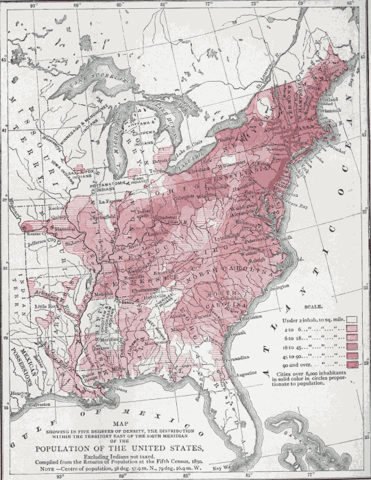 Chart I Illustration: Population Map of eastern United States, 1830