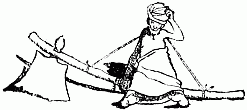 man sitting on ax handle