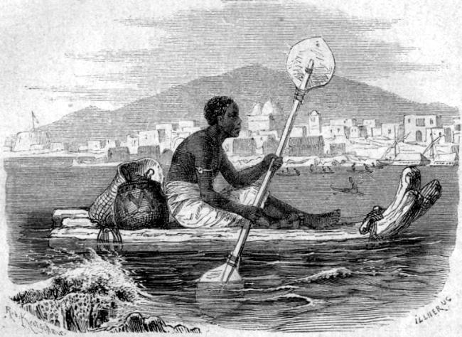 Ansicht von Massaua. Im Vordergrund Fischerknabe. Originalzeichnung von Robert Kretschmer. Ansicht von Massaua. Im Vordergrund Fischerknabe
