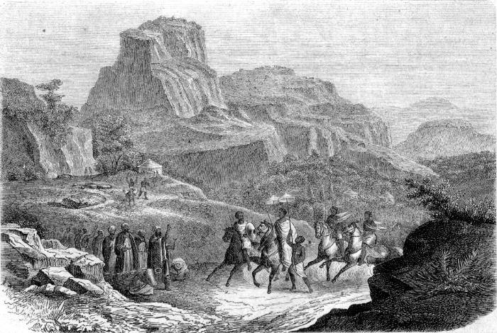 Empfang des Negus beim Einzuge in Angollala. Nach M. Bernatz. Empfang des Negus beim Einzuge in Angollala