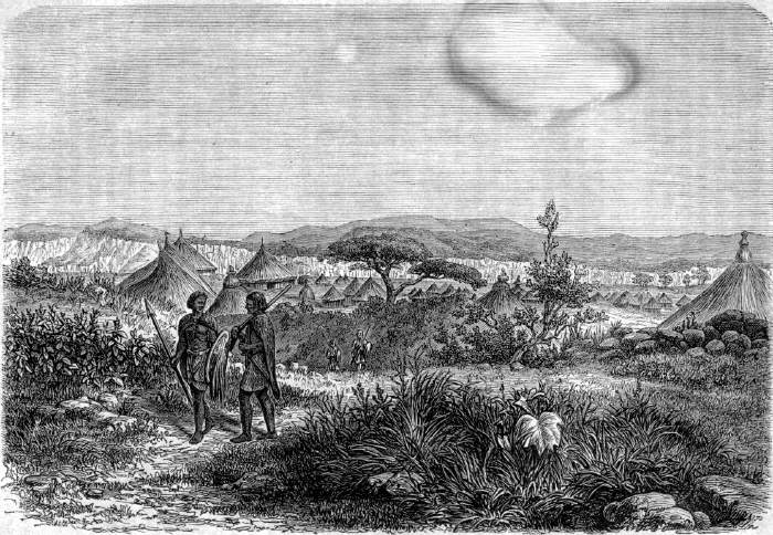 Innerer Theil der Bergfeste Magdala. Südliche Ansicht. Originalzeichnung von E. Zander. Innerer Theil der Bergfeste Magdala. Südliche Ansicht