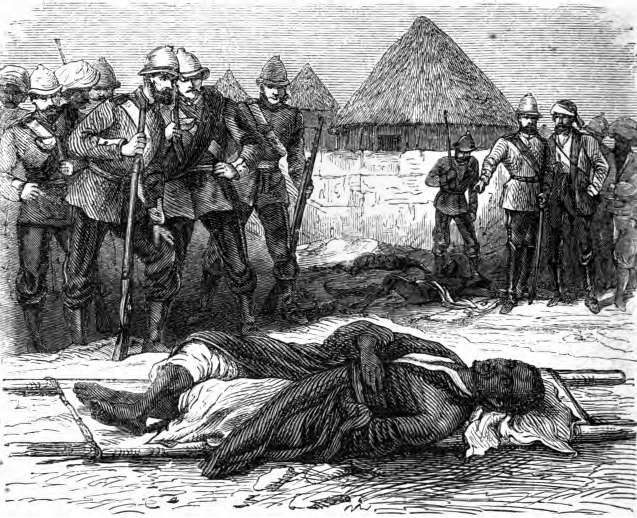 Auffindung der Leiche des Königs Theodoros. Nach englischen Zeichnungen. Auffindung der Leiche des Königs Theodoros