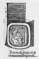 (drop cap L) Ancient engraving of man reading scroll