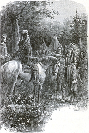 Riflemen treating with Indians in the Wilderness of Virginia