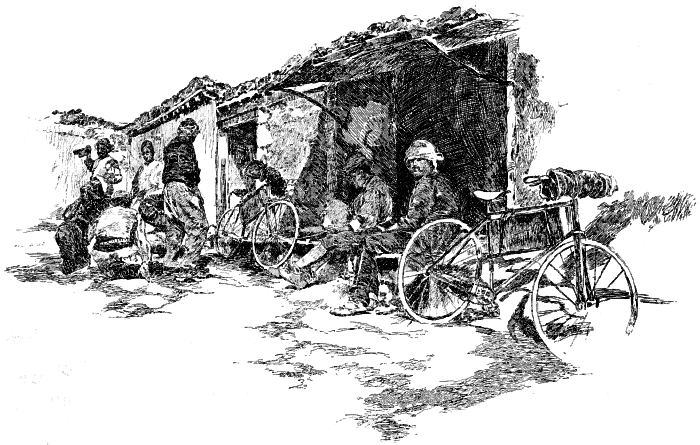 EVENING HALT IN A VILLAGE. EVENING HALT IN A VILLAGE.