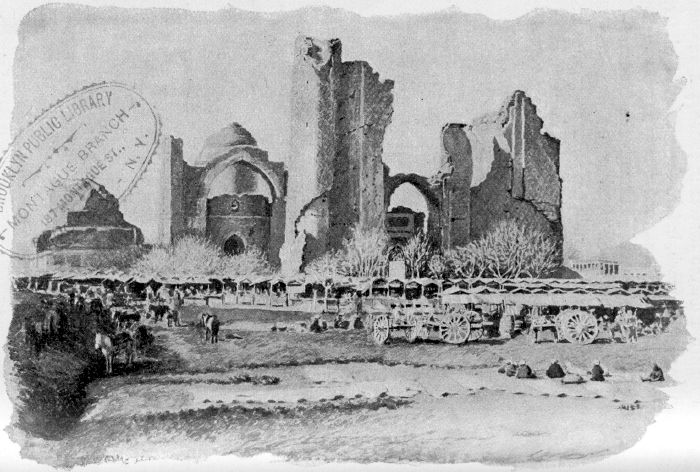 A MARKET-PLACE IN SAMARKAND, AND THE RUINS OF A COLLEGE. A MARKET-PLACE IN SAMARKAND, AND THE RUINS OF A COLLEGE.