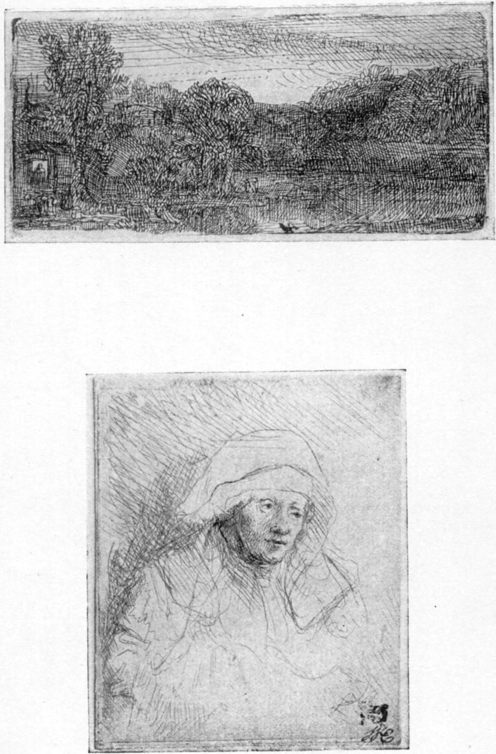 175. SMALL GREY LANDSCAPE. (1640.) B. 207. 196. SICK WOMAN WITH LARGE WHITE HEAD-DRESS (SASKIA). (1642.) B. 359 175. SMALL GREY LANDSCAPE. (1640.) B. 207. 196. SICK WOMAN WITH LARGE WHITE HEAD-DRESS (SASKIA). (1642.) B. 359