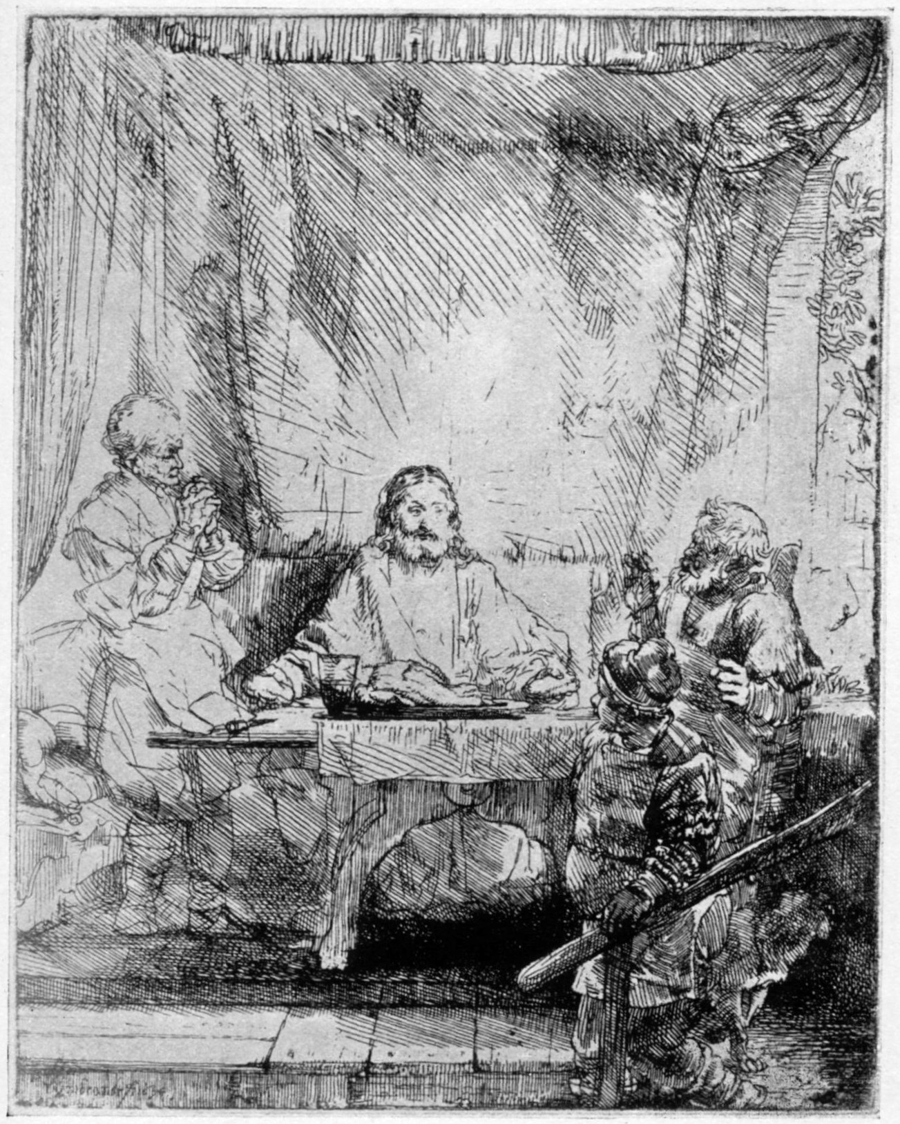 282, I. CHRIST AT EMMAUS: THE LARGER PLATE. 1654. B. 87 282, I. CHRIST AT EMMAUS: THE LARGER PLATE. 1654. B. 87