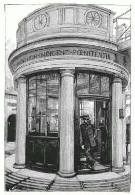 RECORD-OFFICE OF THE ROTUNDA OF THE DEPARTMENTAL PRISON OF MAZAS. ABOVE IS THE PULPIT FROM WHICH MASS IS SAID EACH SUNDAY. Engraved by E. Tilly. RECORD-OFFICE OF THE ROTUNDA OF THE DEPARTMENTAL PRISON OF MAZAS. ABOVE IS THE PULPIT FROM WHICH MASS IS SAID EACH SUNDAY. Engraved by E. Tilly.