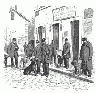 GUARDS OF THE OCTROI AND THEIR DOGS IN THE ENTREPÔT OF WINES AT BERCY. After a drawing by L. Vauzanges. GUARDS OF THE OCTROI AND THEIR DOGS IN THE ENTREPÔT OF WINES AT BERCY. After a drawing by L. Vauzanges.