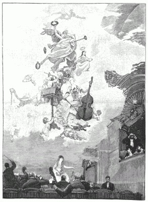 "THE PROGRESS OF MUSIC." PLAFOND OF THE GRANDE SALLE DES FÊTES IN THE NEW HOTEL DE VILLE. Painted by H. Gervex. "THE PROGRESS OF MUSIC." PLAFOND OF THE GRANDE SALLE DES FÊTES IN THE NEW HOTEL DE VILLE. Painted by H. Gervex.
