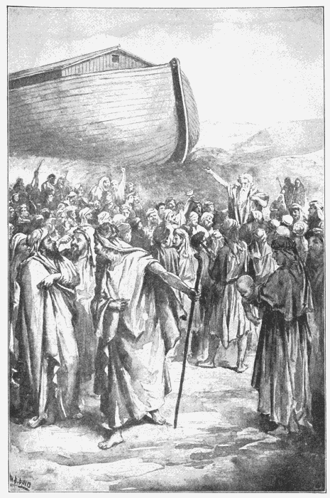 Noah Preaching. "By faith Noah, being warned of God ... prepared an ark." Heb. 11:7. Illustration.