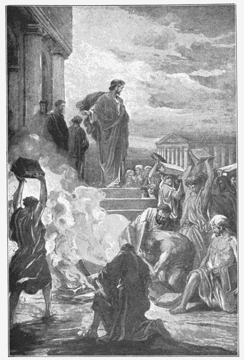 Paul At Ephesus. "Many ... which used curious arts brought their books, ... and burned them." Acts 19:19. Illustration.