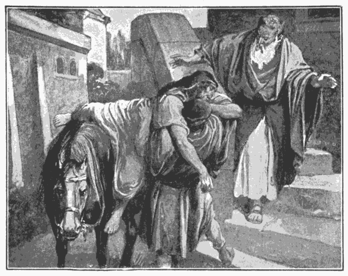 The Samaritan At The Inn. "He ... brought him to an inn, and took care of him." Luke 10:33, 34. Illustration.