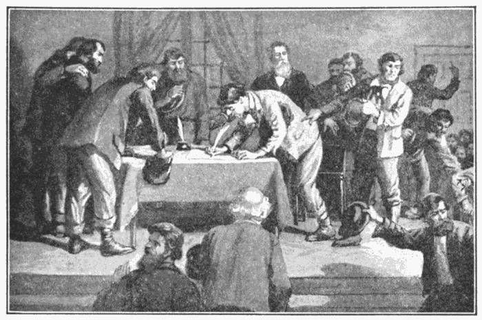 Signing The Pledge. "Daniel purposed in his heart that he would not defile himself." Dan. 1:8. Illustration.