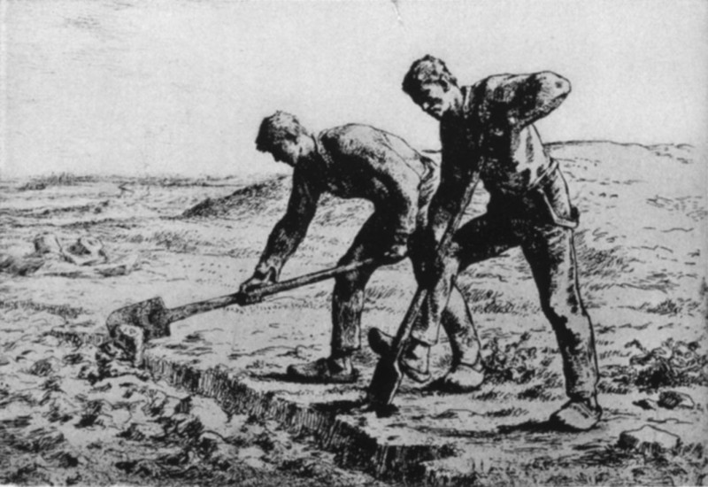 The Diggers, Etching (Third State), by F. Millet, 1814-1875 The Diggers, Etching (Third State), by F. Millet, 1814-1875
