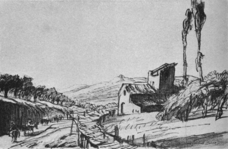 Tuscan Landscape, Drawing in Pen and Wash. Muirhead Bone, Scotch, 1876- Tuscan Landscape, Drawing in Pen and Wash. Muirhead Bone, Scotch, 1876-