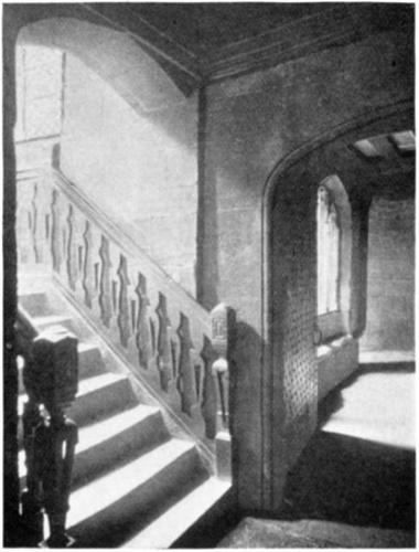 STAIRCASE LEADING TO CLOISTER GALLERY.