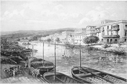 SAN JUAN RIVER, MATANZAS  Second only to Havana itself on the northern coast of Cuba is the great commercial and residence city of Matanzas. Instead of standing upon the shore of a land-locked bay, however, Matanzas is built on the banks of the San Juan River, a broad, deep stream affording admirable facilities for navigation, and lined for a considerable distance partly with handsome houses and business buildings and partly with busy docks and wharves, thronged with vessels of all descriptions.